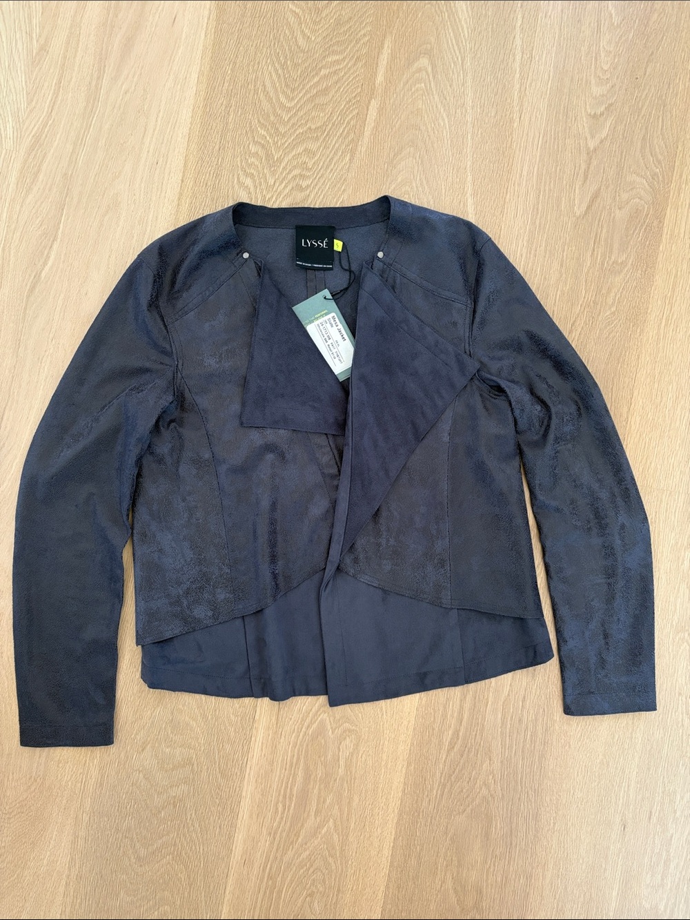 Lysse Navy Open-Front Suede-Effect Blazer